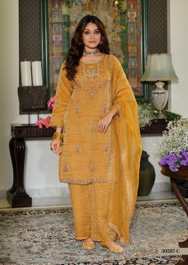 D 50287 C By Zaveri Crush Tissue Readymade Suits 